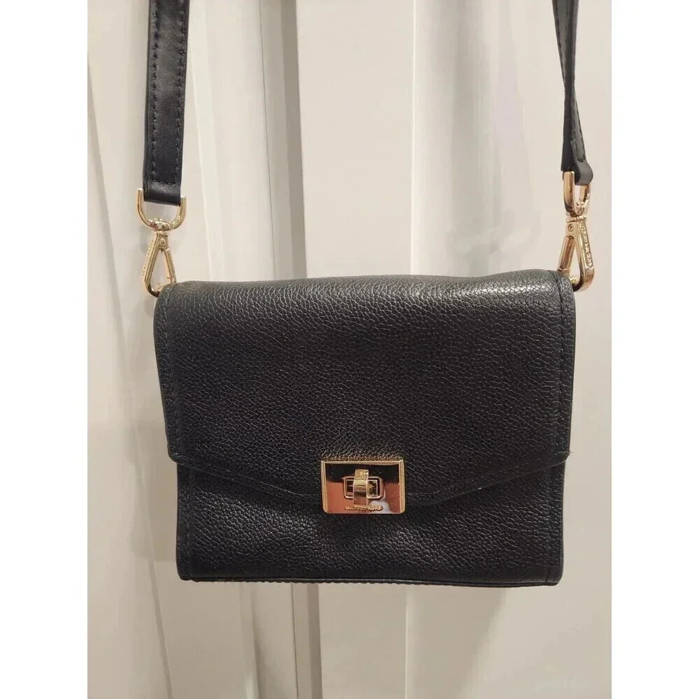 Michael Kors Cassie Black Pebbled Leather Crossbody Bag